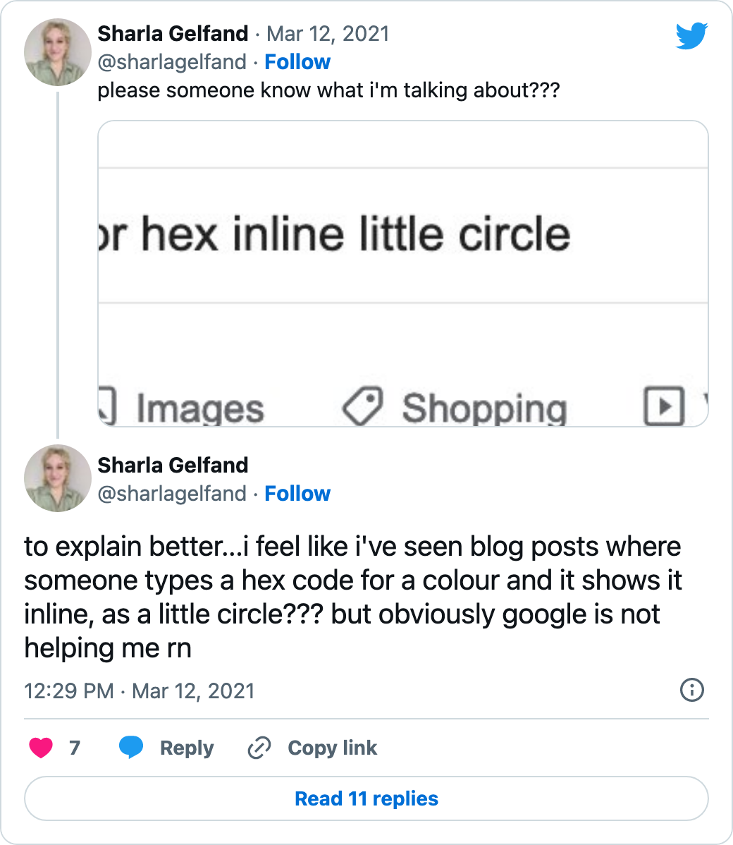 please someone know what I'm talking about? to explain better...i feel like i've seen blog posts where someone types a hex code for a colour and it shows it inline, as a little circle??? but obviously google is not helping me rn