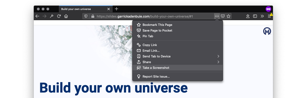 Firefox’s Take a Screenshot menu option