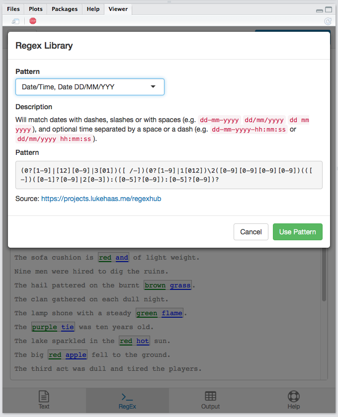  regexplain library modal 